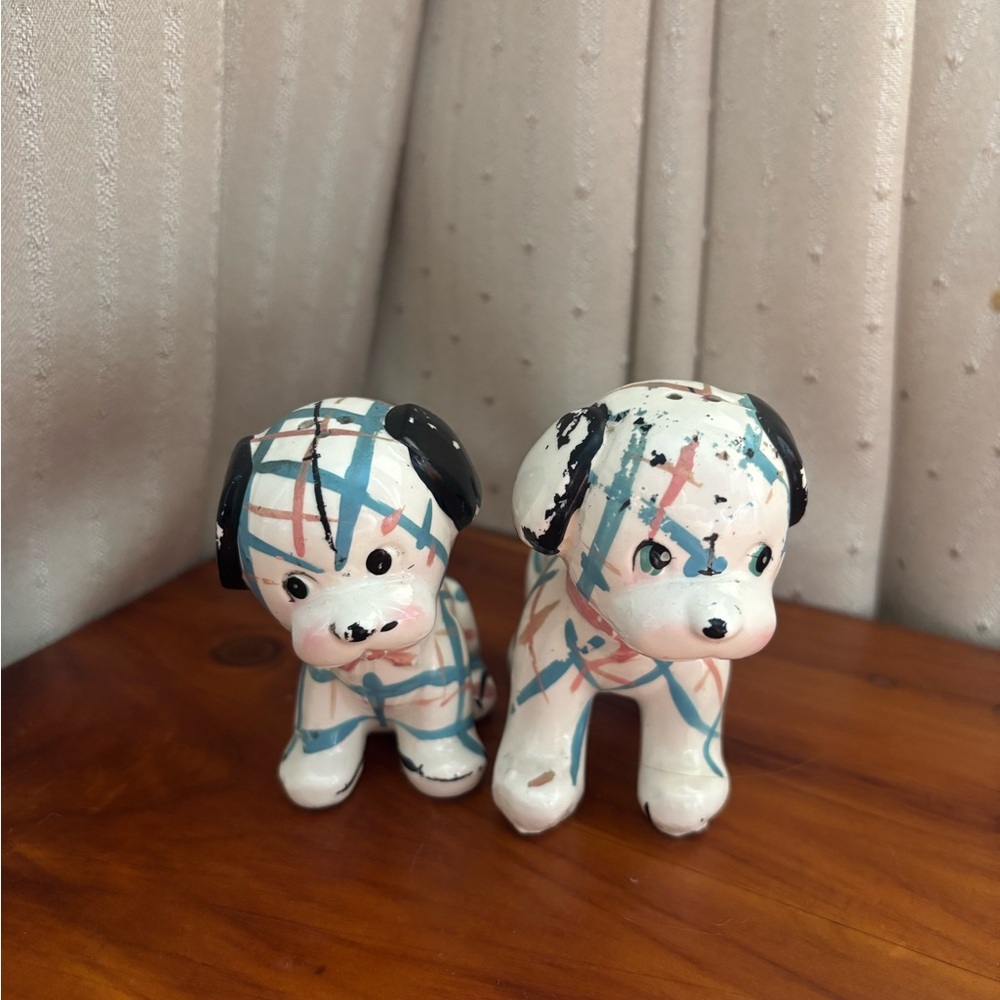 Vintage Puppy Salt And Pepper Shakers With Paint Loss